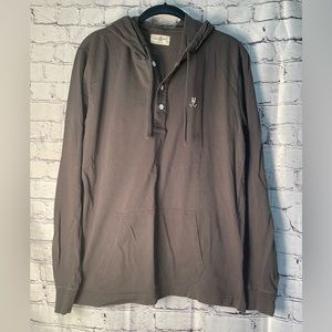 Psycho Bunny Men’s pullover hoodie grey. Medium. Henley style neck.